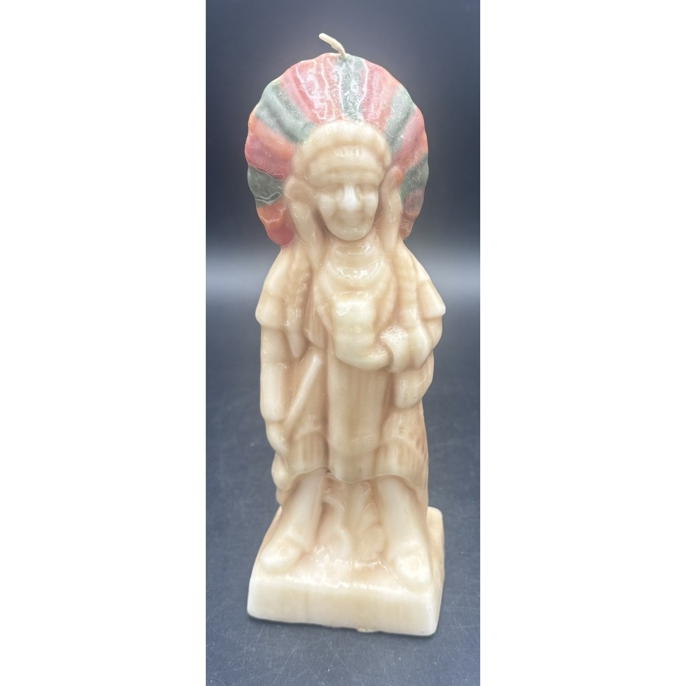 Vintage Figural Candle Native American Indian Chief Unburned Glossy Figure 9"